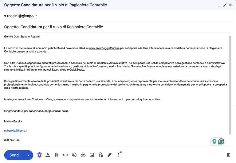 mail per invio Curriculum